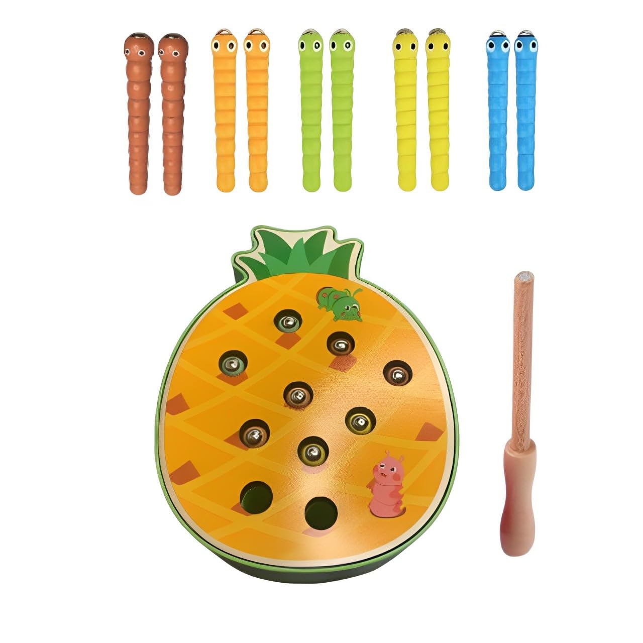 HAPPY HUES® Wooden Sorting & Stacking Toy- Skills Enhancement Motor Skill Toy for Toddlers/Kid -Magnetic- Capture The Worms Toy | Early Educational-Montessori Toy (Pineapple) (B0D3LN8SMN) Amazon Price History, Amazon Price Tracker