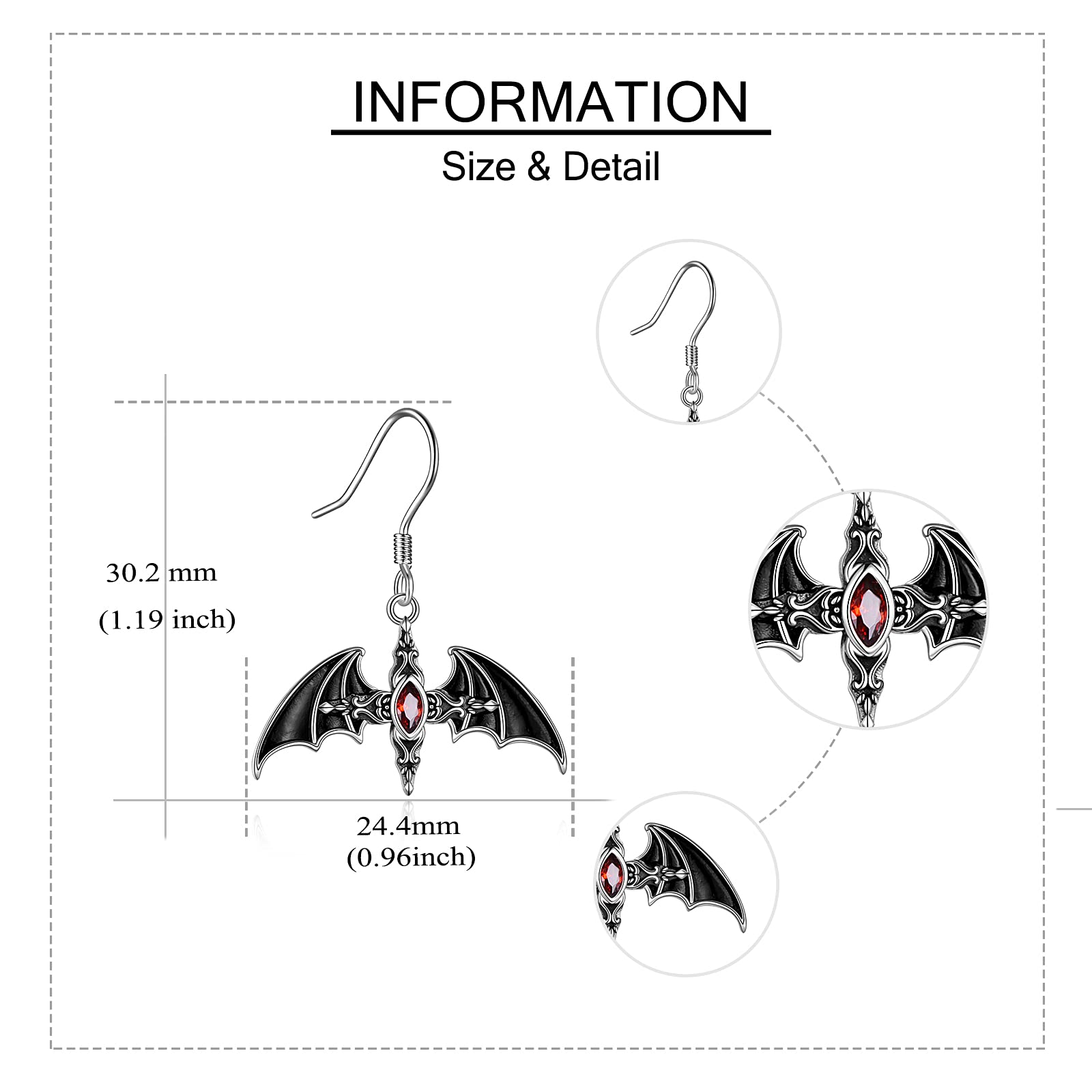 YFN Gioielli Pipistrello Argento Sterling Gotico Collana Ciondolo/Orecchini/Anelli Gotico Gioielli Regalo per Donna Uomo Bambina Ragazze