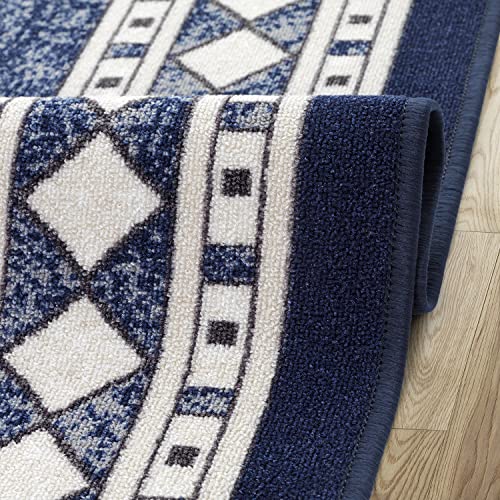 Antep Rugs Alfombras Modern Bordered 5X7 Non-Skid (Non-Slip) Low Profile Pile Rubber Backing Indoor Area Rugs (Navy Blue, 5' X 7') #TOP5