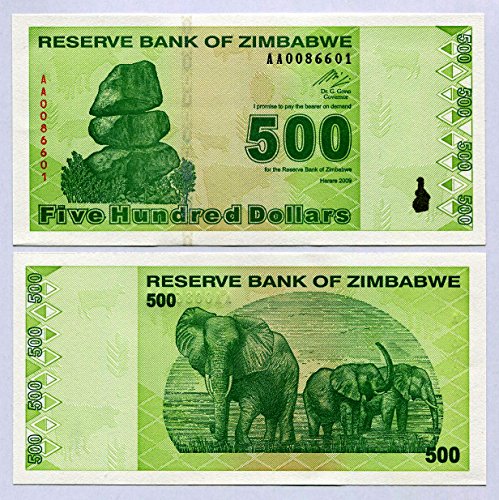 Zimbabwe 500 Dollari 2009 UNC, inflazione mondiale, banconote in valuta P98