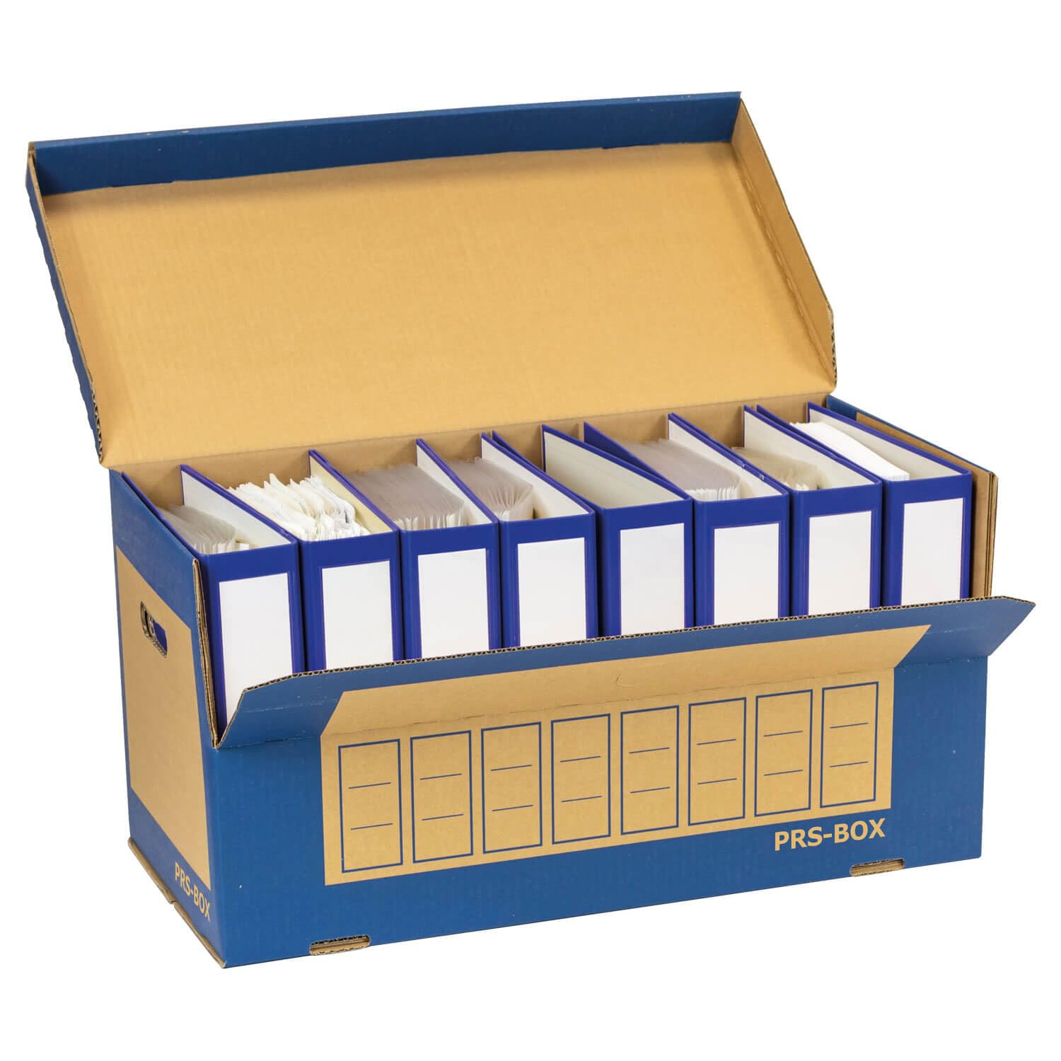 PRS Ordner Archiv-Box für 8 Ordner, Natur/Blau, 10 Stück | Aufbewahrungsbox für Ordner, ident zur PRESSEL Ordner Archivbox