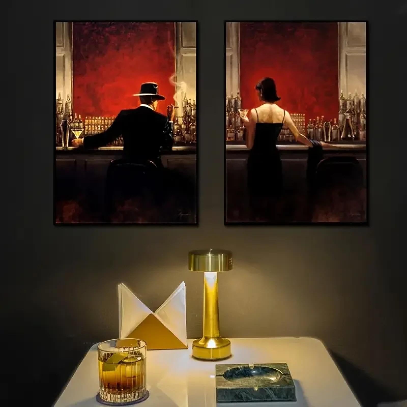 Chaojiart Frameless Modern Woman And Man Enjoy Drinking At Bar Canvas Paintings Posters Prints Wall Art Pictures For Living Room Decor Cuadros 60X90cm(24X35in) X2