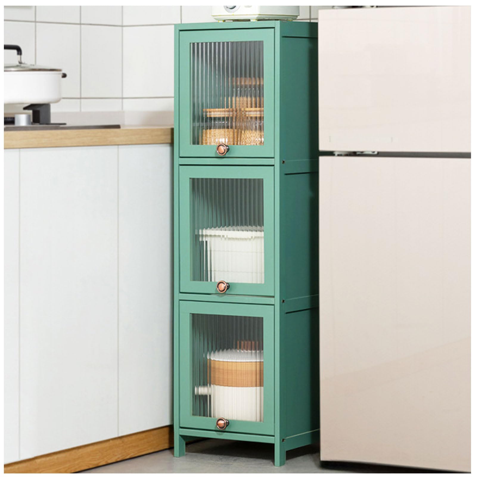 Pantry Cabinet, 68 inch Tall Modern Food Pantry, Freestanding Narrow Storage Cabinet with Doors, Bathroom Cabinet for Kitchen, Dining Room, Living Room, Laundry,Green,30×106cm/12×42in
