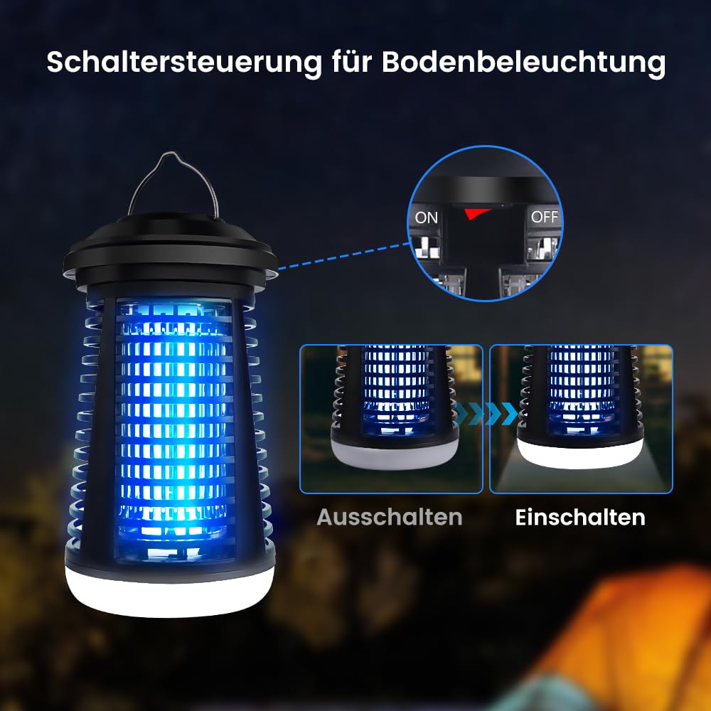 Mückenfalle, 4200V Insektenvernichter Elektrisch, 15W LED Beleuchtbar Mückenlampe - Fliegenfalle Elektrisch IPX4 Wasserdicht für Innen Außen，Anti Mücken, Fliegen