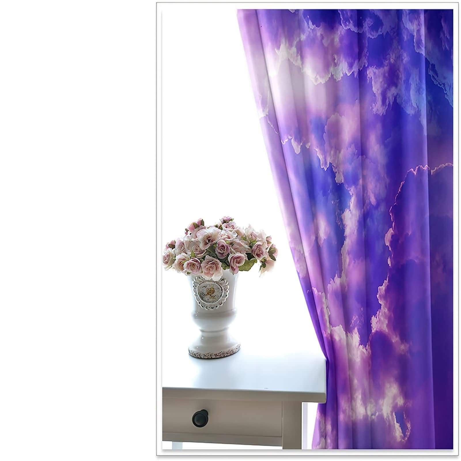 KnSam Rideau Isolation Thermique pour Chambre Salon, 107x214CM x 2PCS, Rideau Imprimé Nuages Ciel Violet
