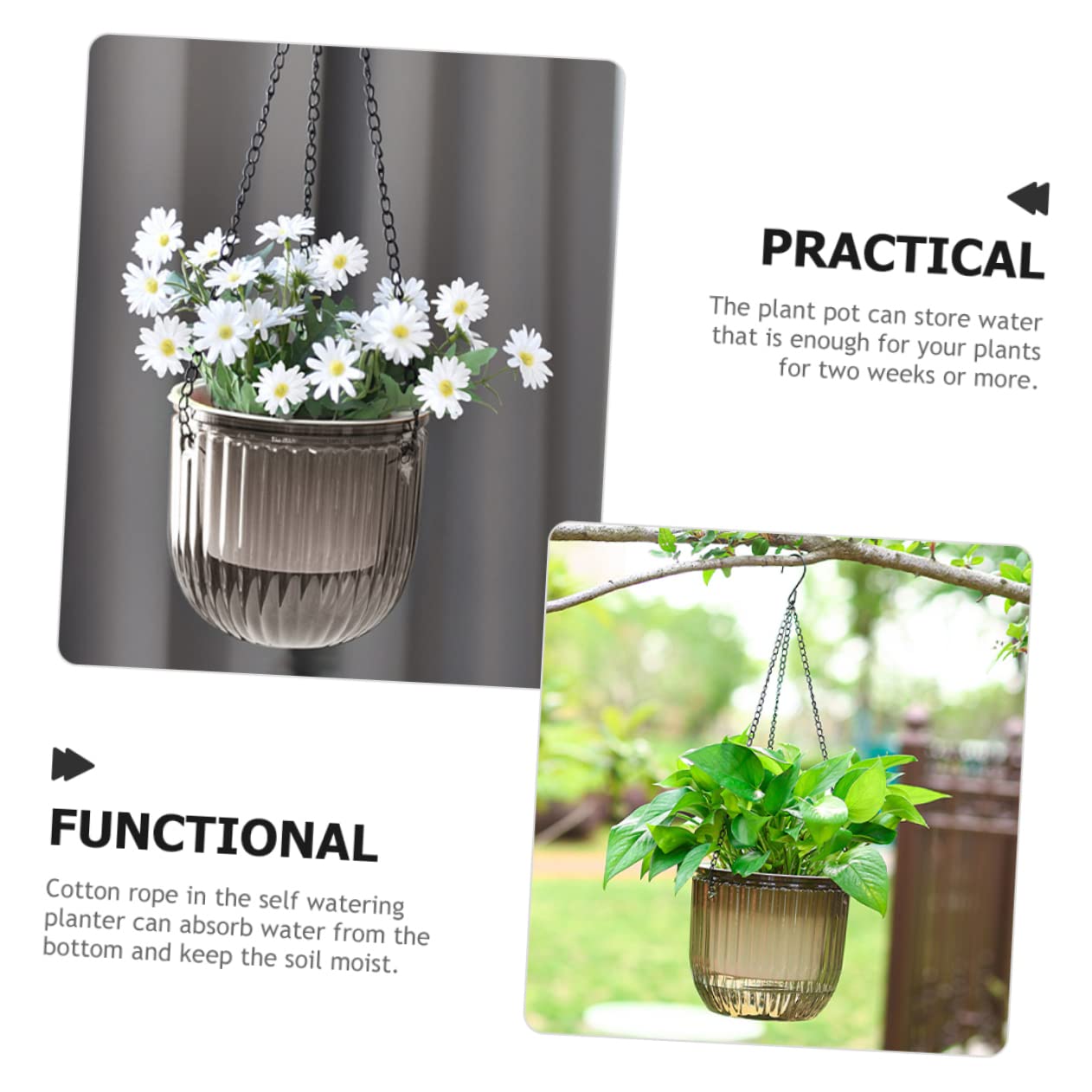POPETPOP 3pièces Jardinière Suspendue Auto-irrigable Pots de Fleurs pour Plantes Intérieur Jardinières Suspendues pour Balcon et Maison