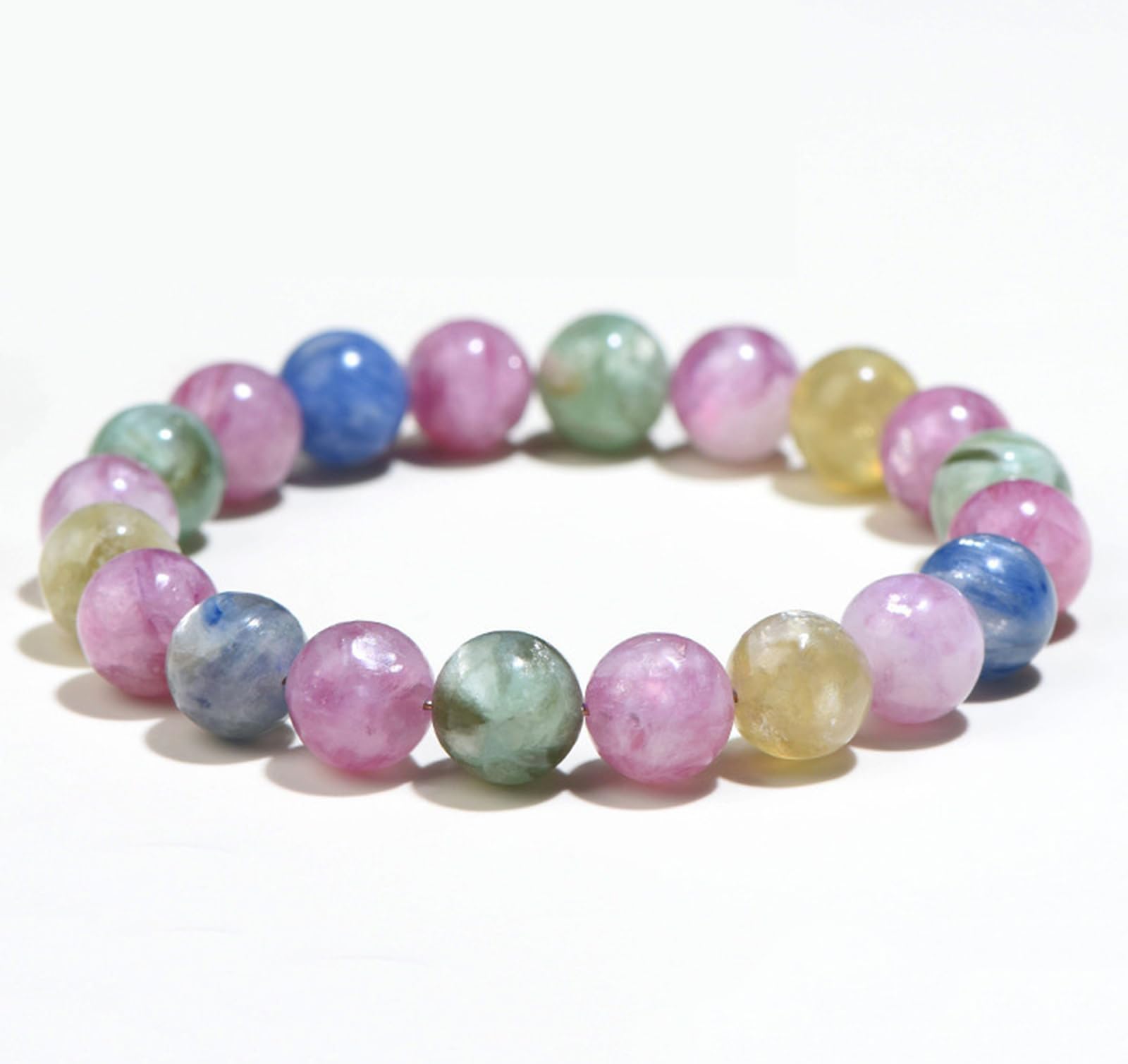 Braccialetto di Cristallo Naturale Color Caramella, Braccialetti di Cristallo con Perline Rotonde Multicolori, Gioielli Fatti a Mano con Braccialetti di Pietre preziose per Donne,12~12.8mm