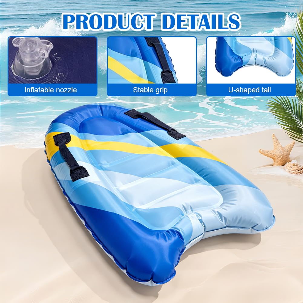 Bodyboard gonfiabile per bambini e adulti, 75 x 65 cm, portatile e pieghevole con 2 manici, tavola da surf in PVC per spiaggia, piscina e nuoto apprendimento, sport acquatici estivi