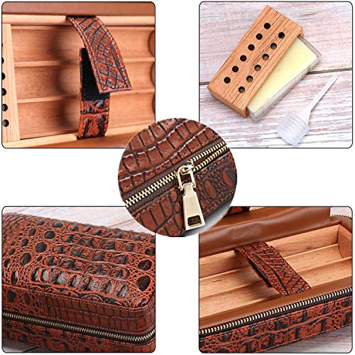 Cigar Humidor Case Cedar Wood Portable Lined Genuine Leather Case with Humidifier, Travel Humidor Crocodile Leather Case for 6 Cigars