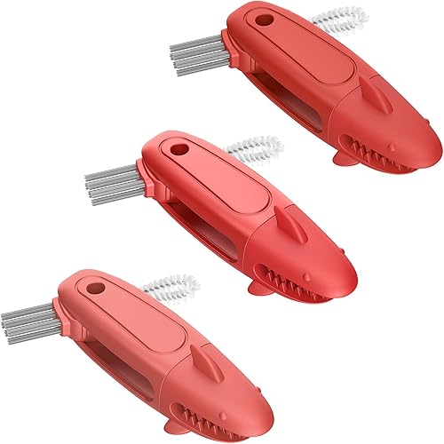 SharkBrush - Juego de cepillos de limpieza 3 en 1 para tapa de taza, 3 piezas, cepillo limpiador de huecos de botella, cepillo de silicona para tapa
