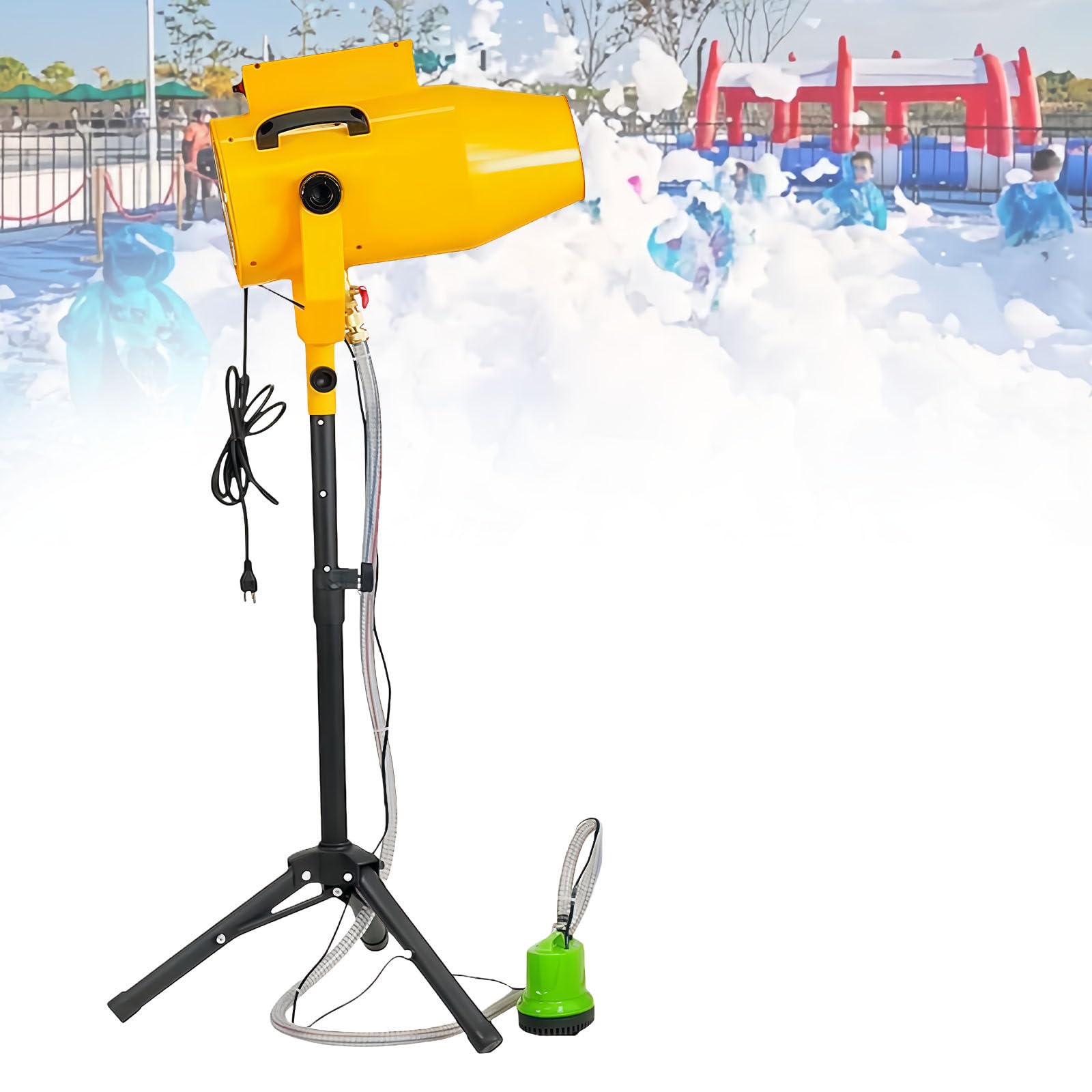 Large Stage Foam Machine for Outdoor Parties, Shaking Head Jet Bubble Machine with 6-10m Distance and 80㎡ Coverage Yellow