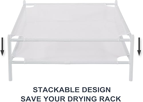 Miniatura 6 de STO STO Estante de secado de suéter, paquete de 2 estantes apilables de malla para secado de ropa, para suéteres, calcetines, juguetes, color blanco