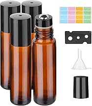 Hyber&Cara Flacon Roll On Vide en verre de 10ml, 4Pcs Flacon Roller d'huiles essentielles avec des billes en acier inoxydable, parfait pour les parfums, l'aromathérapie