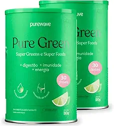 Pure Green Suco Verde em Pó Detox Natural Sabor Limão Purewave - 30 doses 150g - 2 potes - Para Inchaço e Saúde Intestinal