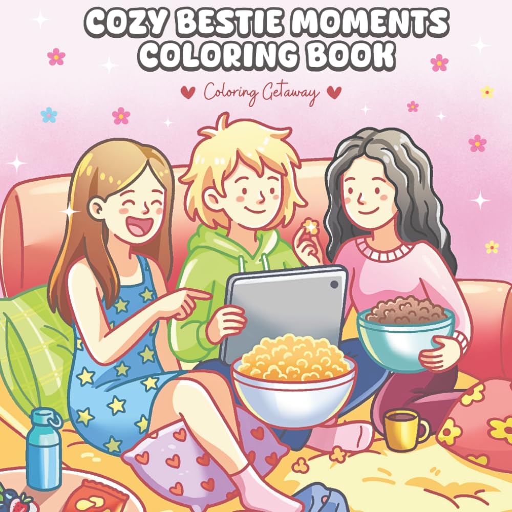 Cozy Bestie Moments: A Cute & Girly Coloring Book for Teens and Adults with Friendship, Self-Care, Cozy Vibes and Relaxing Bestie Moments