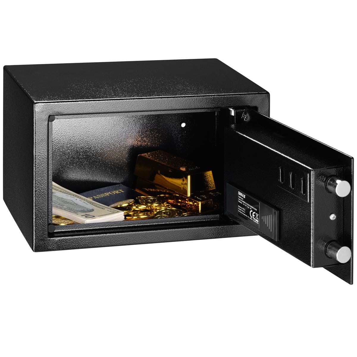 BAKAJI Safe Alarm Coffre Fort Électronique - avec Serrure à Combinaison Numérique - Coffret pour Objets de Valeur - Contenance 5L - 20 x 19,5 x 30,5 CM