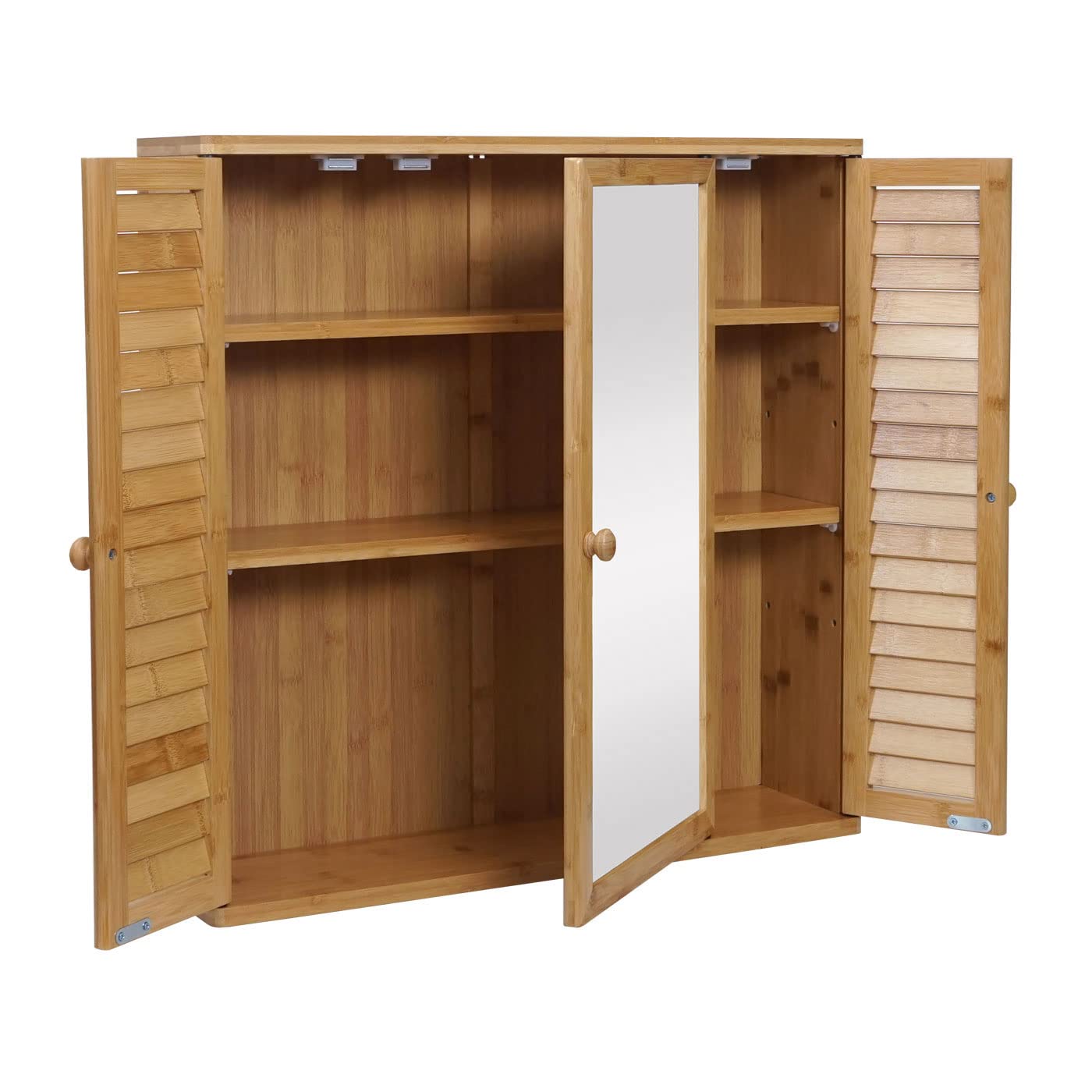 Mendler Szafka z lustrem HWC-B18AM, szafka z lustrem łazienkowym, szafka wisząca, 3 półki, 3 drzwi, lustro bambusowe, 60 x 60 x 15 cm