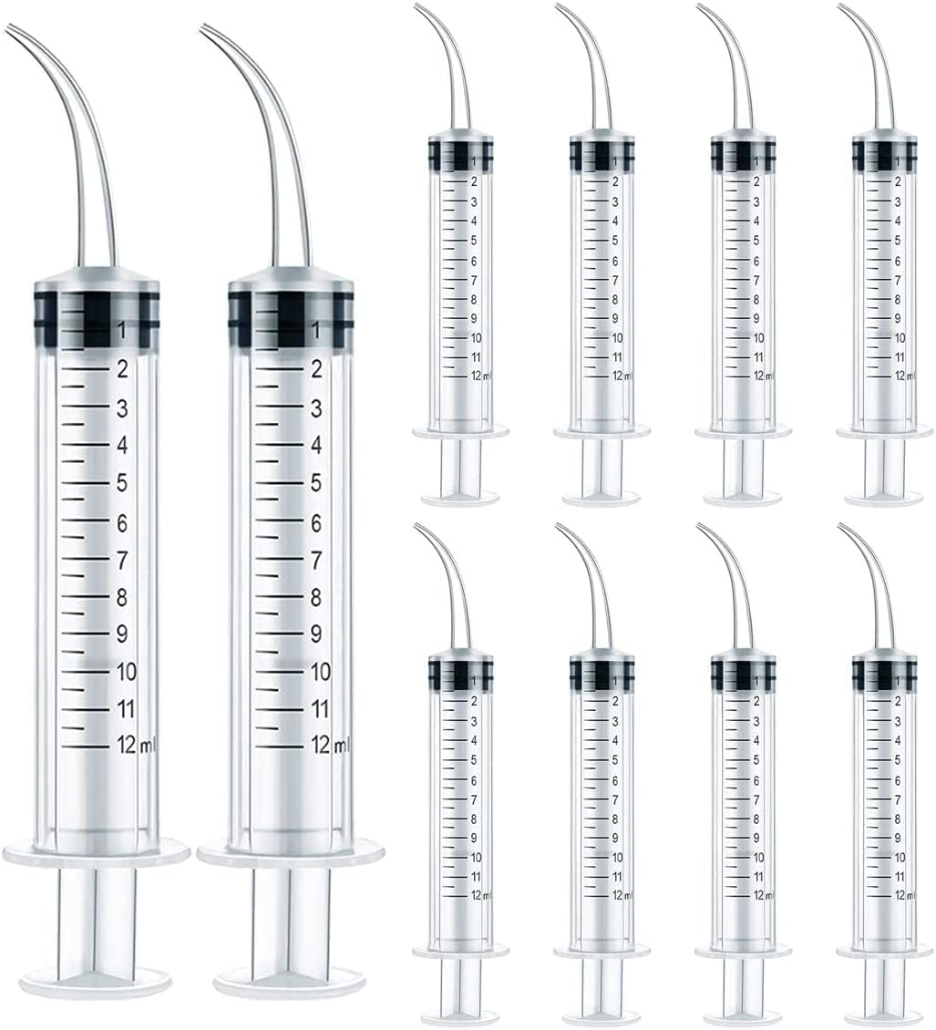 10Pcs 12ml Dental Irrigation Syringe with Curved Tip, Plastic Syringe