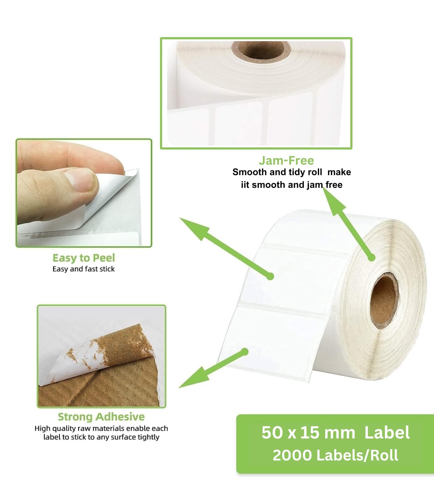 True-Ally Thermo-Barcode-Aufkleber, 50 x 15 mm, 2000 Etiketten pro Rolle, weiß, selbstklebend, zum Drucken von Barcodierungen (1 Rolle pro Packung (2000 Etiketten)