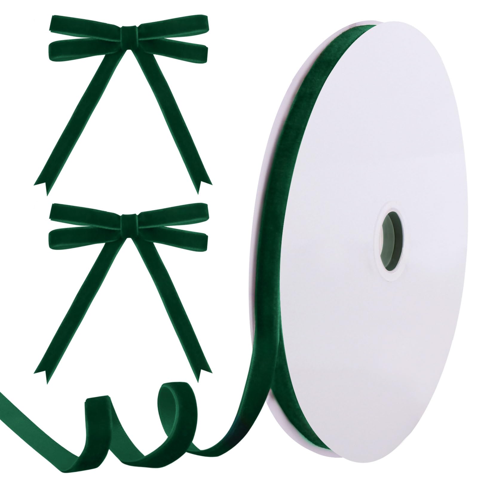 Tsorode 25 Yards Dark Green Velvet Ribbon for Christmas Tree, 3/8 Inch