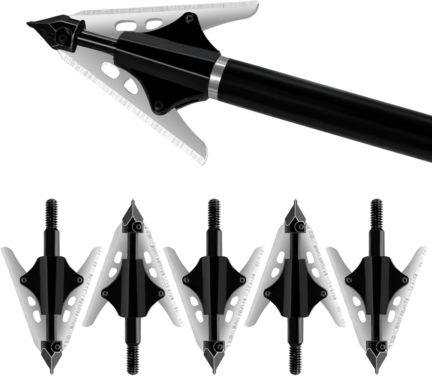 6 Pack Hunting Broadheads 100 Grain, Stainless Steel Archery Broadheads Compatible Crossbow& Compound Bow with Broadhead Storage Case