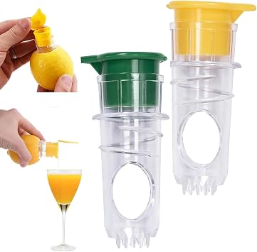 YUNYU 2 Pack Lemon Squeezer - Manual Citrus Juicer with Built-in Filter & Lid - Hand Press for Lemons, Limes, Oranges - Durable Kitchen Fruit Press with Non-Slip Base & Easy Pour
