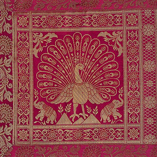 Image of Decorative Dining Table Runner Silk Runners Ends Tassels on Both Sides Banarasi Brocade Silk Tablecloth Decorative 6 Seater Runner Long Size 16x60 Inch (Pink)