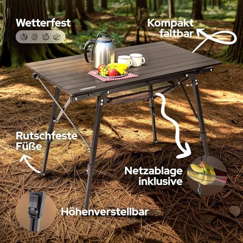 Arebos Campingtisch faltbar 90 x 51,5 cm | Klapptisch höhenverstellbar 47-69 cm | Camping Zubehör, Garten, Grill, Picknick | Camping Tisch klappbarer Falttisch | Reisetisch inkl. Tragetasche | Schwarz – Bild 5