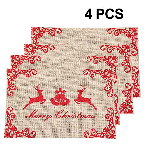 Awtlife 4 manteles individuales de yute de Navidad, ideales para fiestas de Navidad
