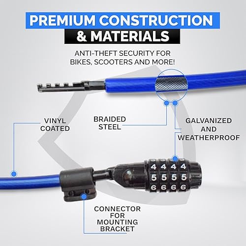 Miniatura 4 de DockLocks - Juego de candado de cable de seguridad (4' o 6') en espiral, combinación reiniciable sin llave, soporte de montaje, portátil y compacto