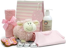 Newborn Baby Girl Gift with Plush Lamb Toy, Baby Body Wash, Facewasher, Singlet, Chocolate Hearts, Cute Gingerbread...