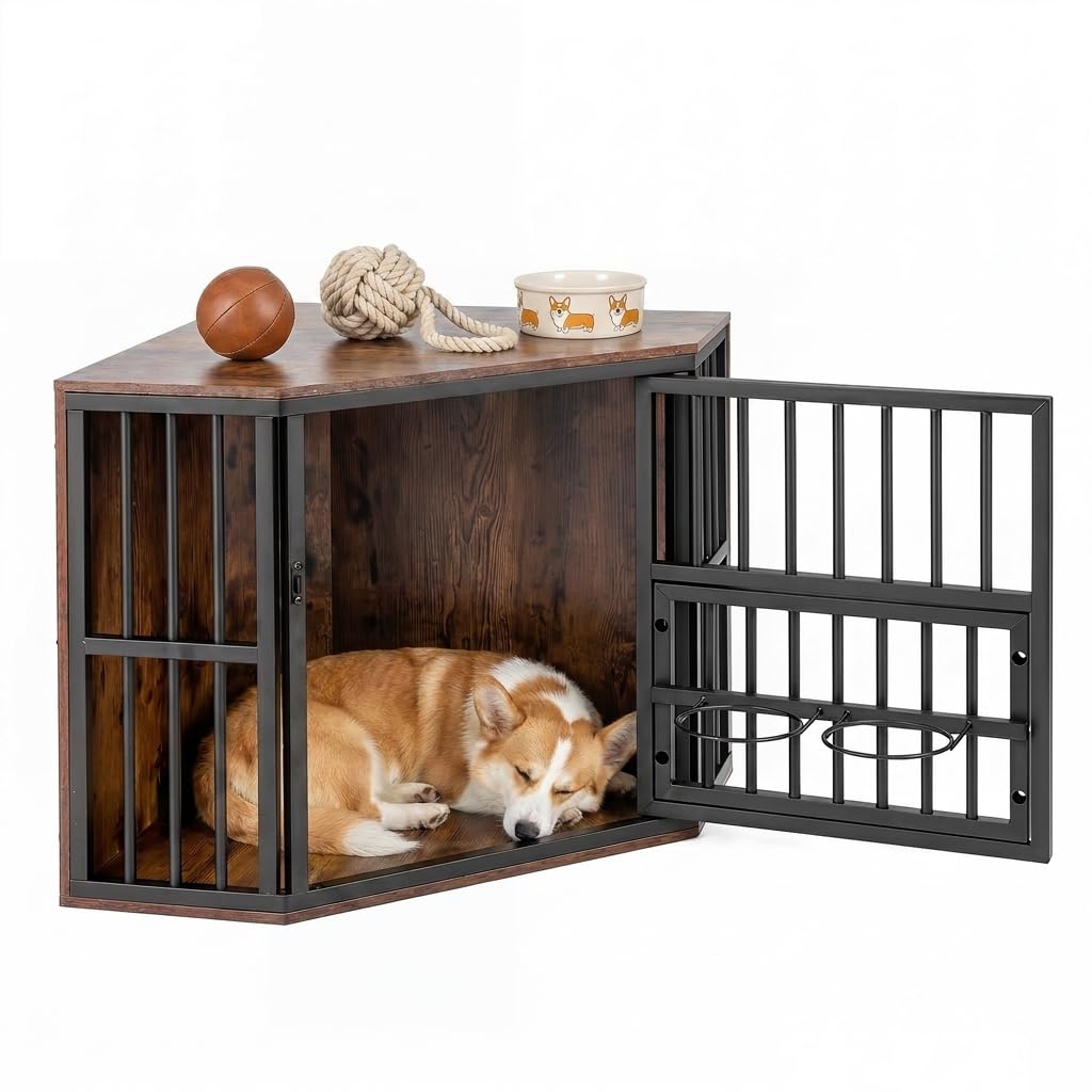 Maxmass Wooden Dog Crate 2 in 1 Corner Dog Cage Pet Kennel (Brown)