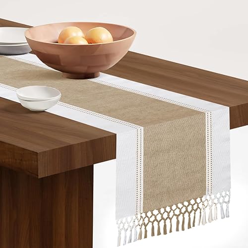 Comfy-co Camino de mesa de 90 pulgadas de largo  Camino de mesa de granja para bodas, barbacoas y días festivos  100% algodón de 13 x 90 pulgadas,