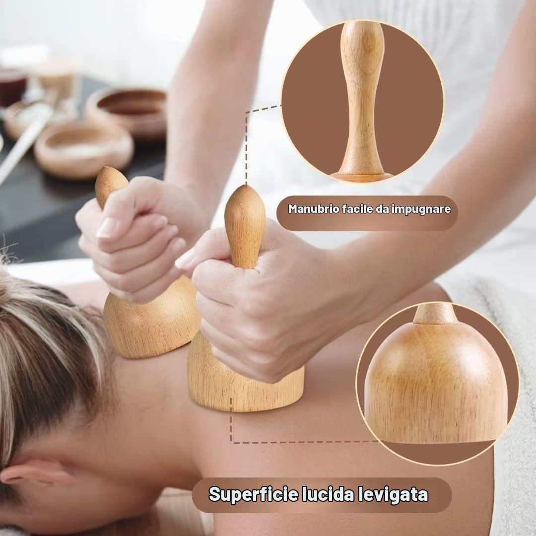 Set di 7 Pezzi per Massaggio in Legno Terapia con Gua Sha - Strumenti per Modellamento Corporeo, Sollievo Dolore Muscolare, Drenaggio Linfatico e Anti-Cellulite