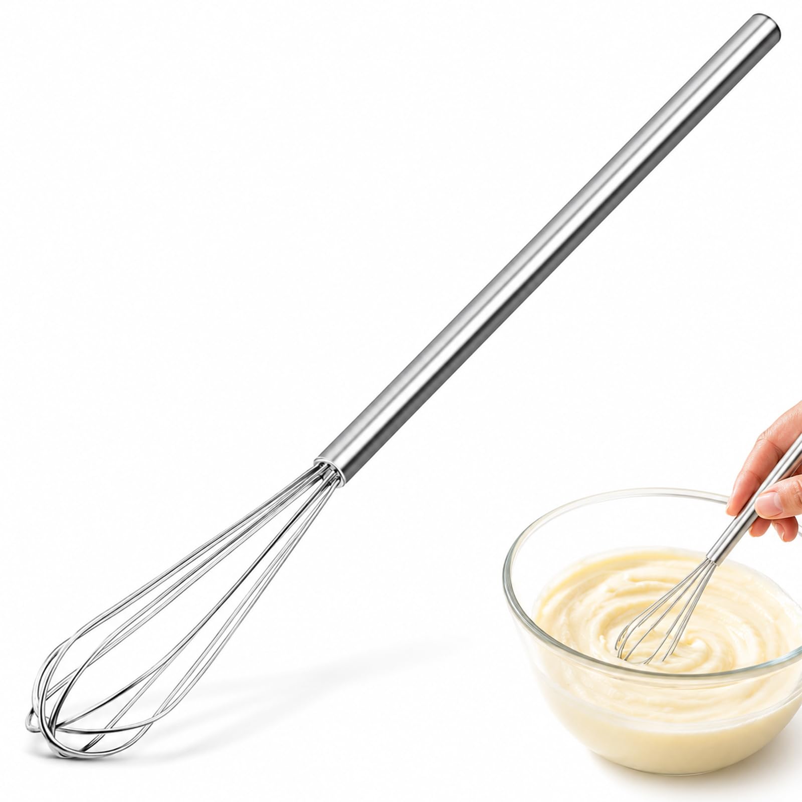 ZenithQuest Mini Stainless Steel Whisk, 10.2 Inch Kitchen Egg Beater with Ergonomic Handle, Durable Cooking Whisk for Sauces, Cream, Milk Froth & Baking