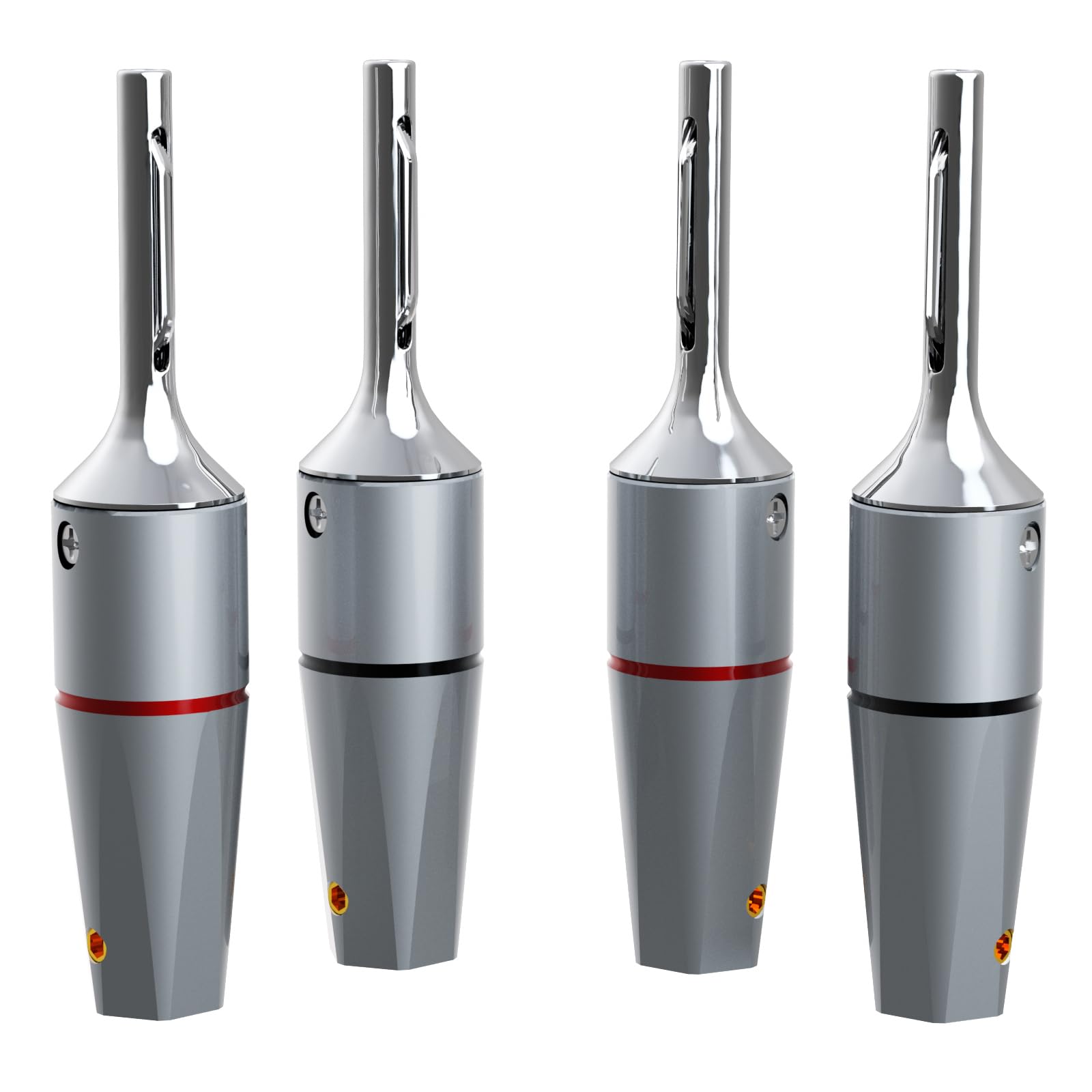 Monosaudio B802R Lautsprecher Bananenstecker, 4 Stück, 7mm/9AWG | 99,998% Reines Kupfer, Rhodiniert, Doppel-Schraubverriegelung, Mit Inbusschlüssel