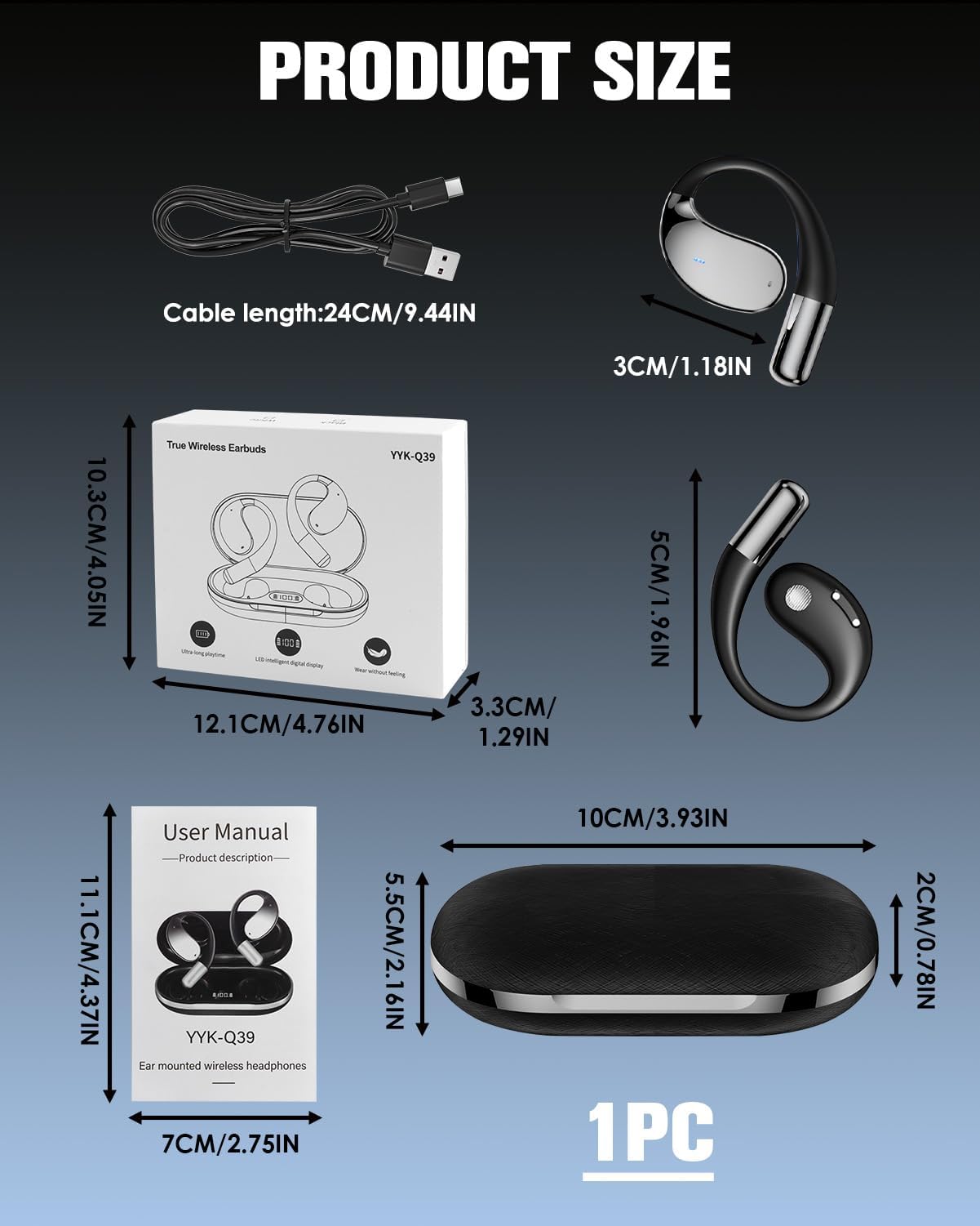 Auricolari Bluetooth Senza Fili Sport 40Hrs Auricolari Bluetooth 5.4 con Stereo HiFi 3D ENC Riduzione Rumore Mic Auricolari Sport Impermeabili IP54 Stereo con Cuffie Schermo LED Ganci Auricolari per