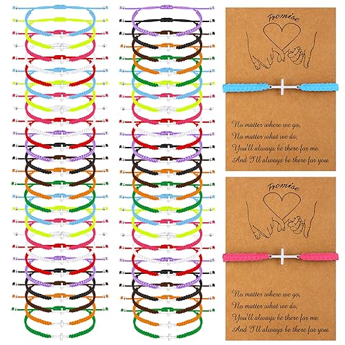 Sasylvia 50 Sets Cross Bracelet Bulk Christian Jesus Friendship Adjustable Religious Cross Card Bracelet Charm Braided String Strand for Women Men Lucky BFF Prayer Gifts