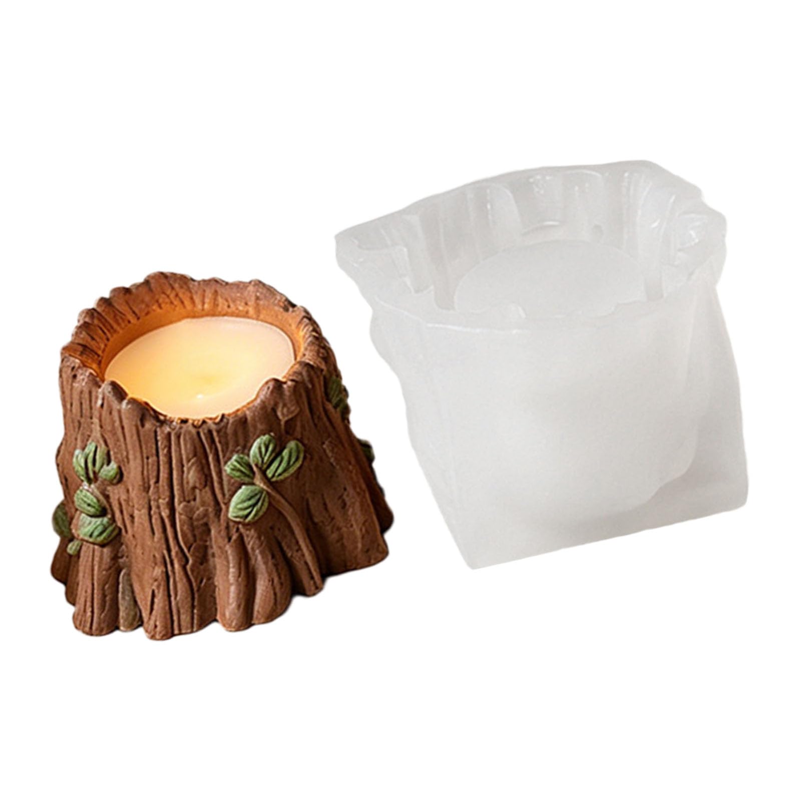PANGBOER Home Mold Tree Stump Shape Silicone Form for Holder Casting, Easy Release Tool for Wax and Plaster Decorative Pieces for Table Display Cup Form Bark Texture Mold Handcraft Tealight