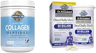 Garden of Life Grass Fed Collagen Peptides 28 Servings + Probiotics for Men 50 Billion CFU 30 Capsules Bundle