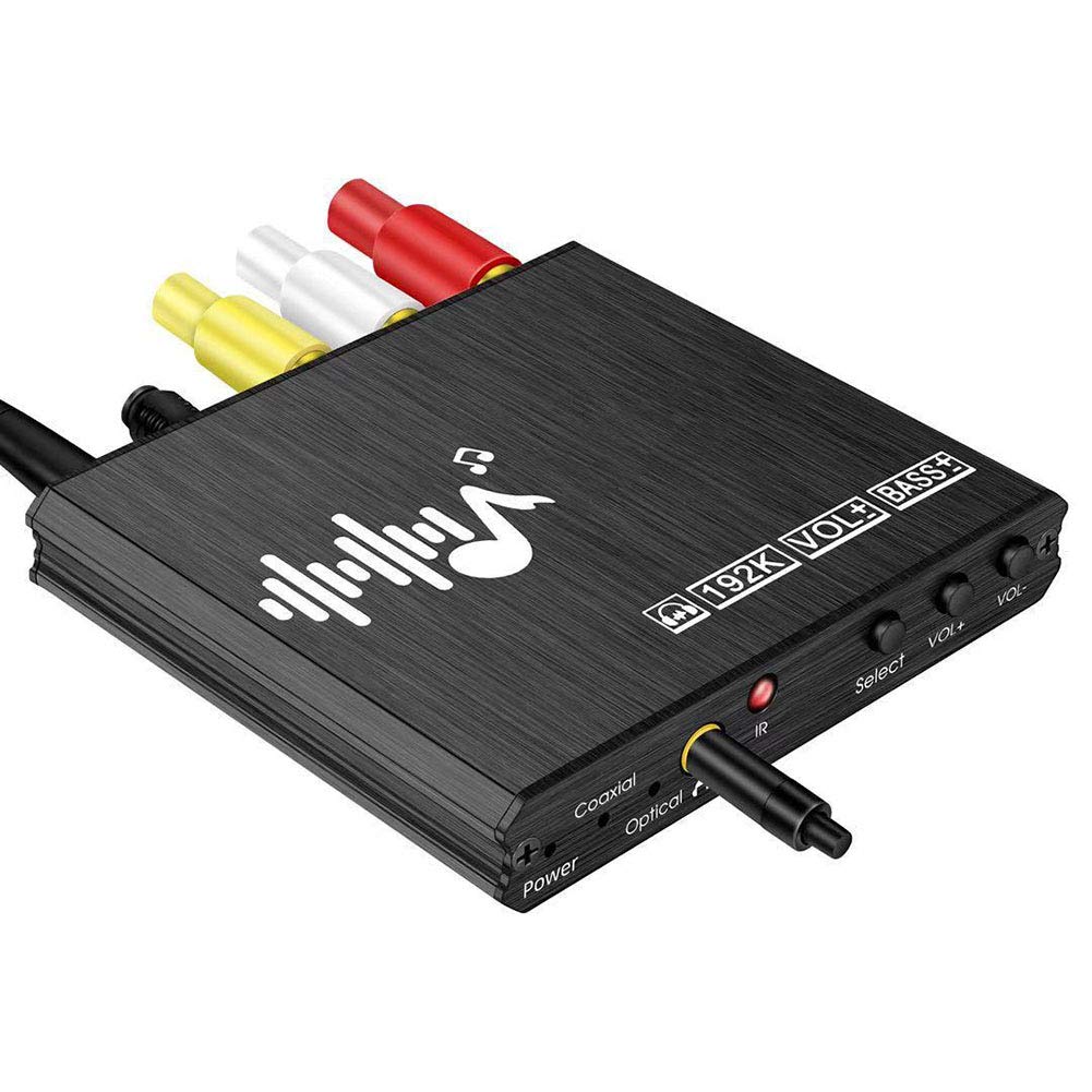 Decodificatore Audio, convertitore Audio Digitale, regolatore Bassi DAC 192kHz, con Adattatore Segnale Audio remoto, Ottico, coassiale, RCA, Uscita Audio 3,5 mm