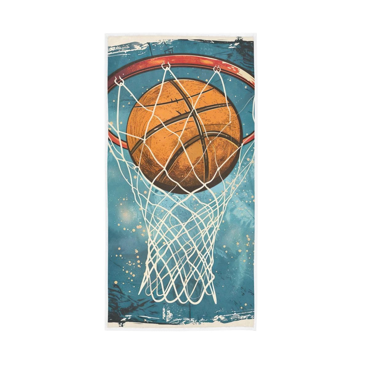 HUYGD Vintage Basketball Ball and Net Hand Towel, 15 x 30 Inches, Soft Highly Absorbent Towels for Bathroom Gym Hotel