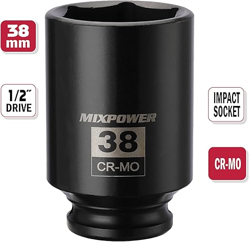 Miniatura 2 de MIXPOWER Enchufe de impacto profundo de 12", CR-MO, 1.496 in, 6 puntos, tuerca de eje de grado de impacto para una fácil extracción