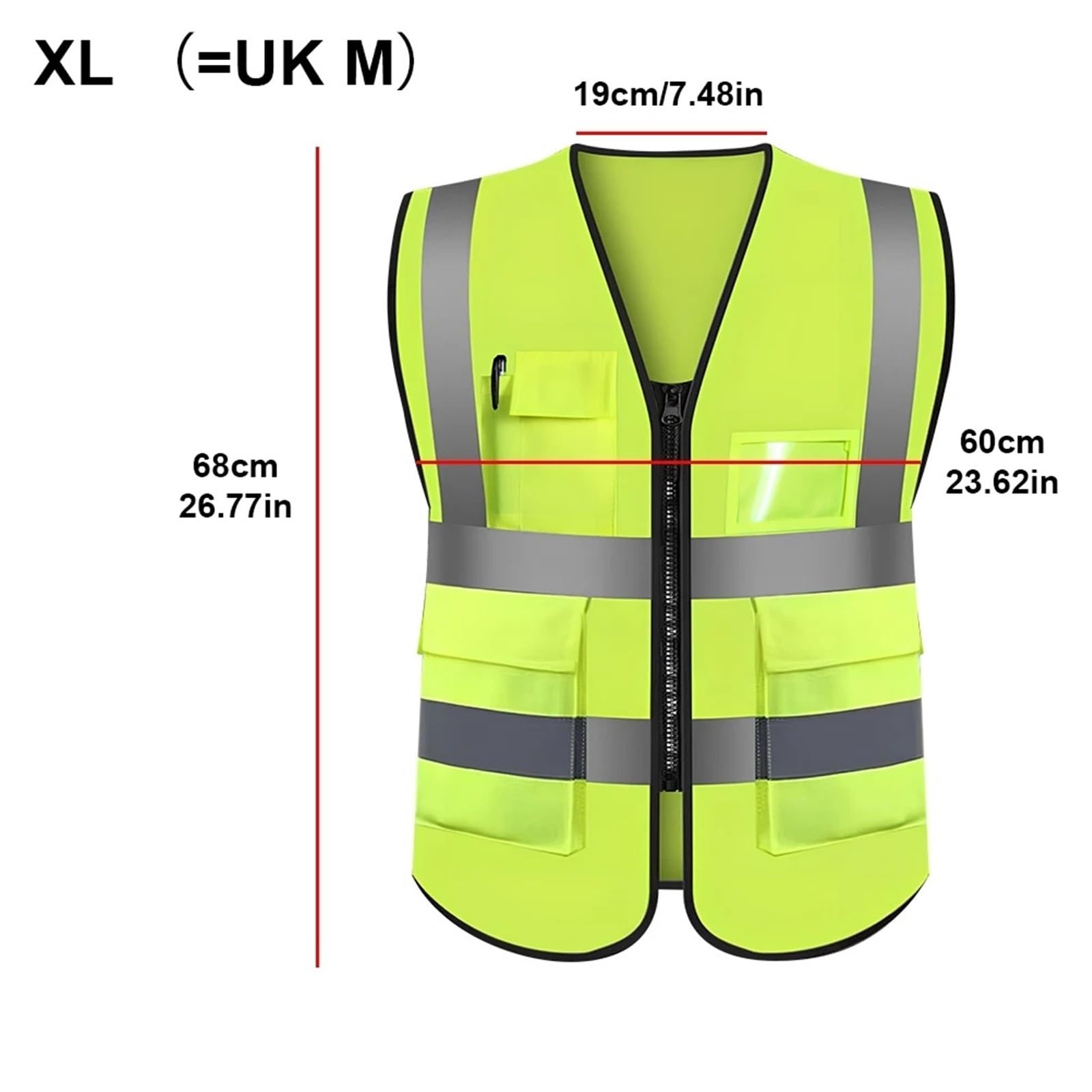 Gilet da lavoro ad alta visibilità con cerniera riflettente sul davanti