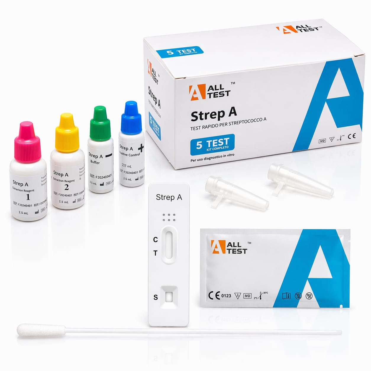 5 Test Streptococco Alltest Rapido Strep A Kit Completo con Tampone Test Faringeo Risultato Rapido Facile Uso Singolarmente Confezionati Test Streptococco Gruppo A Kit Diagnostico Rapido - 1