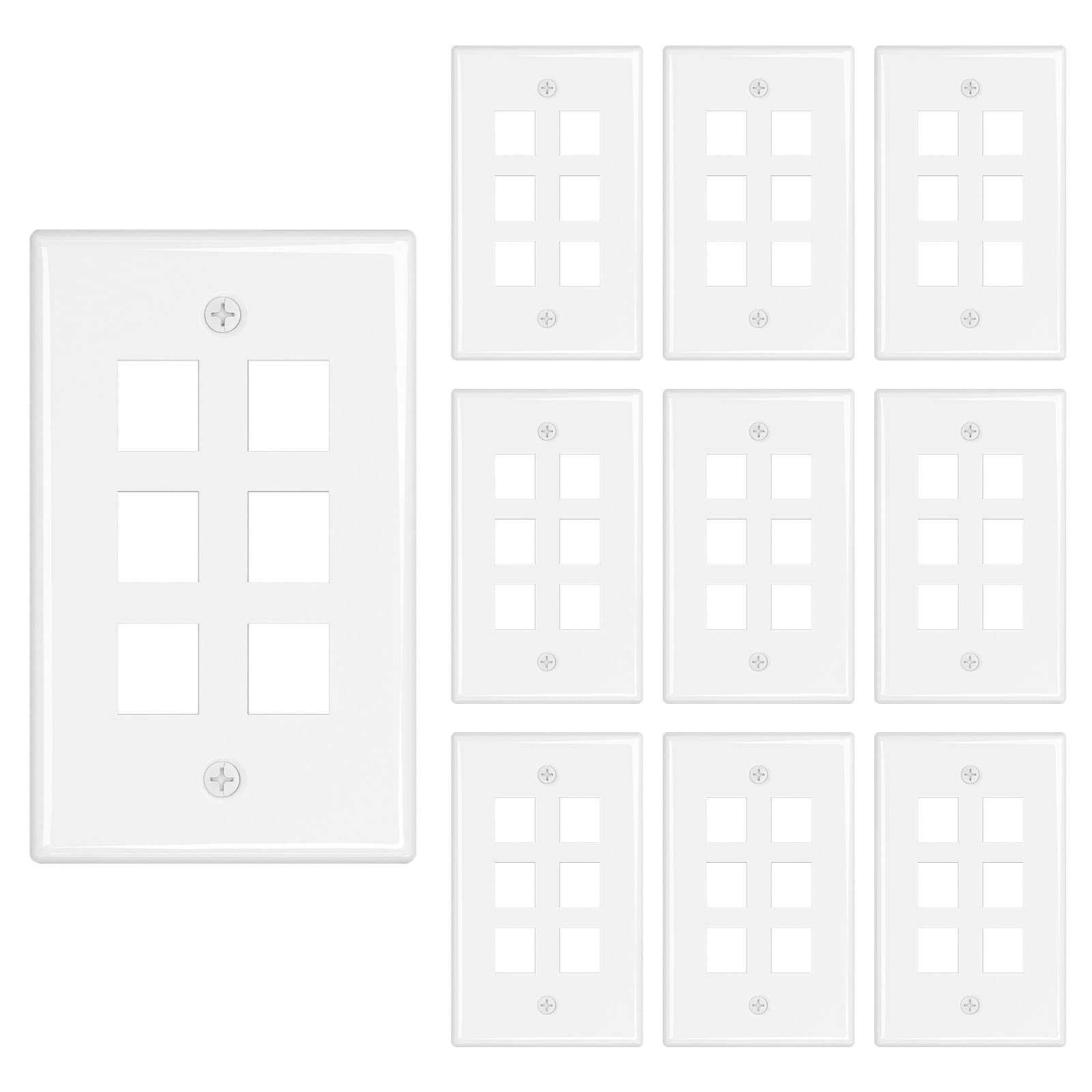 iwillink 6-Port Keystone Wall Plate, 10-Pack White