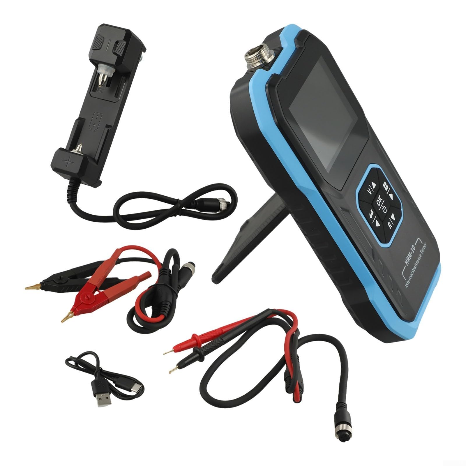 HRM-10 Batterietester, interner Widerstandstester, Gleichstrom, Wechselstrom, Ohm, Stromkreistester für Spannung, High-Definition-Farbbildschirm, 1000 mAh Batterietester (E)