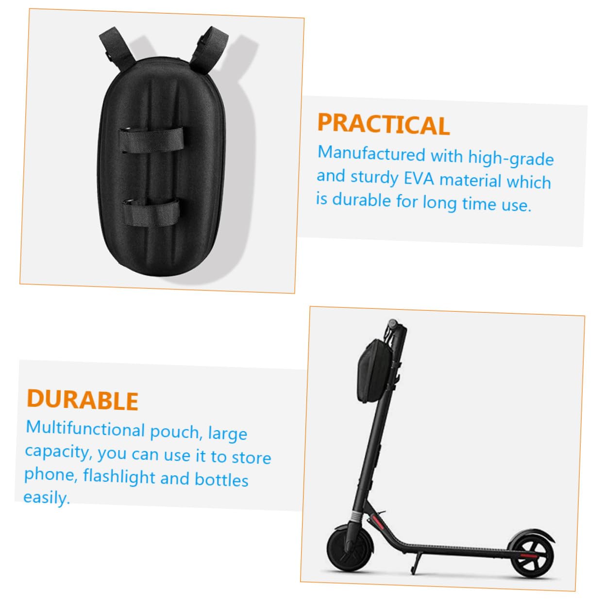 Borsa da Manubrio Eva Nera Capienza Grande per Bici e Scooter | Cerniera Scorrevole, Materiale Sicuro, Tracolla Inclusa, Versione 1 Pezzo