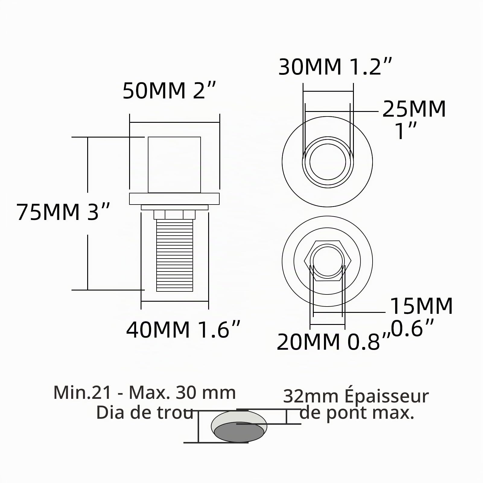 CIENCIA WS030CF Robinet de cuisine amovible en acier inoxydable avec tuyau et support Noir
