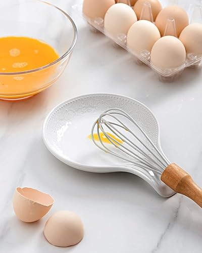 Miniatura 6 de FE FUN ELEME - Soporte para cucharas de cerámica para encimera de cocina, soporte de cuchara grande de encaje en relieve para estufa, soporte de